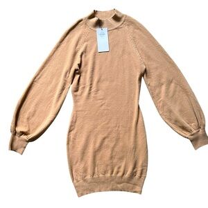 Exlura Bodycon long sleeve cotton dress tan women medium